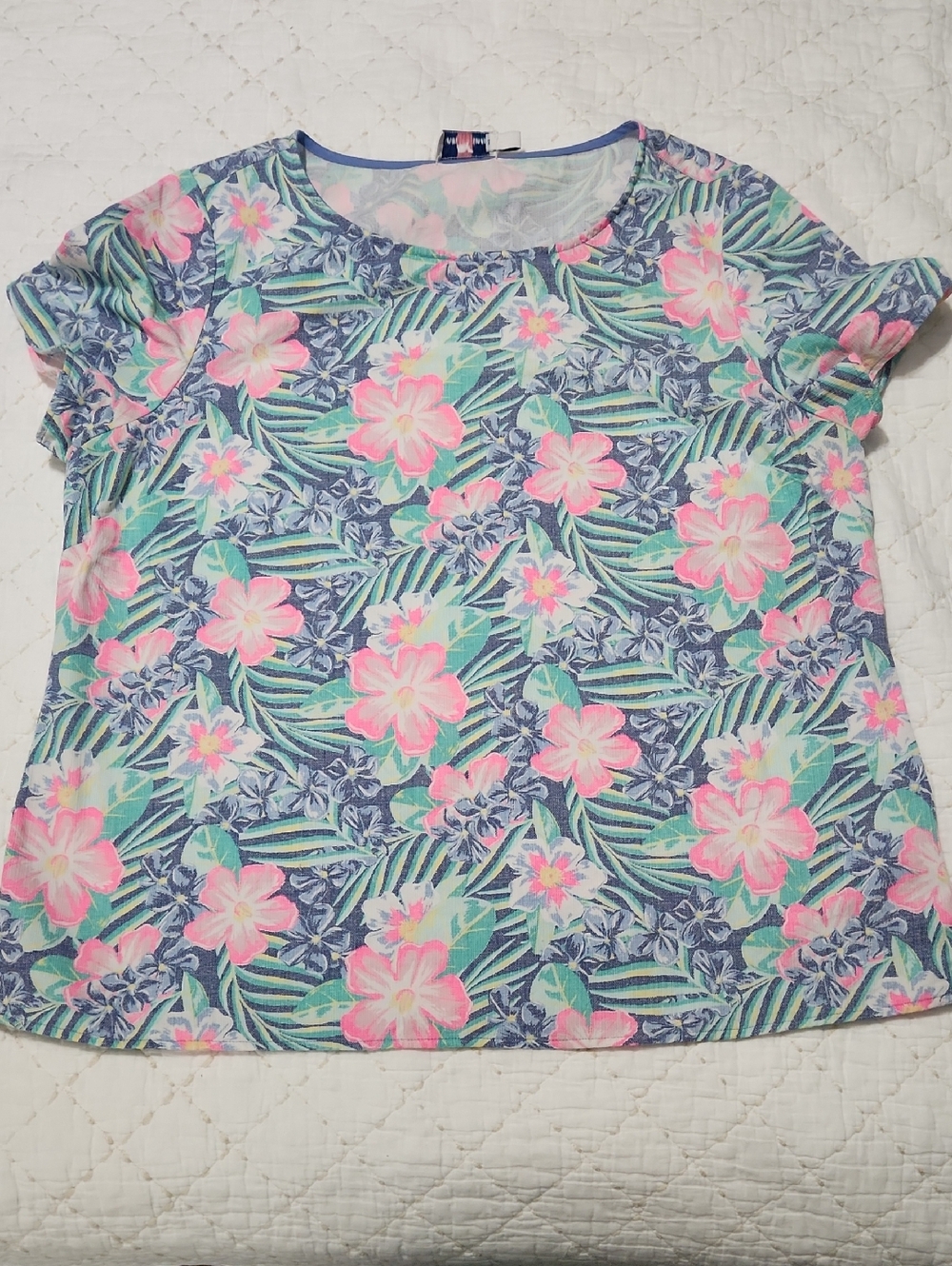 Vineyard Vines Pastel Floral Tee - Pink, Aqua & Navy Trim